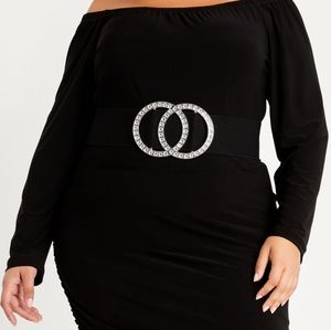 Ashley Stewart 2x Rhinestone Circle Wide Stretch Belt